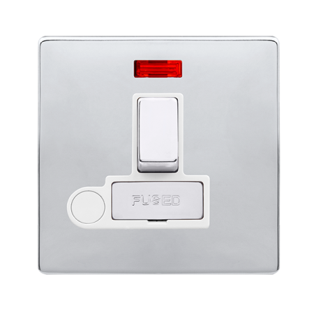Click Definity Complete Polished Chrome with White Insert Screwless 13A Switched Fused Connection unit with Neon and Optional Flex Outlet SFCH552PW