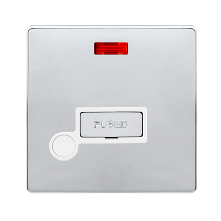 Click Definity Complete Polished Chrome with White Insert Screwless 13A Unswitched Fused Connection unit with Neon and Optional Flex Outlet SFCH553PW