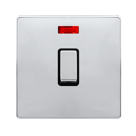 Click Definity Complete Polished Chrome with Black Insert Screwless 20A Double Pole Switch with Neon SFCH723BK