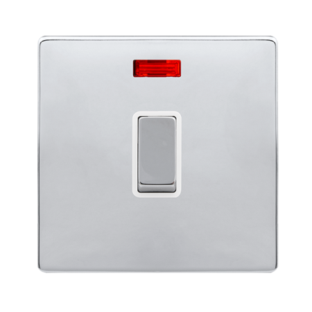 Click Definity Complete Polished Chrome with White Insert Screwless 20A Double Pole Switch with Neon SFCH723PW