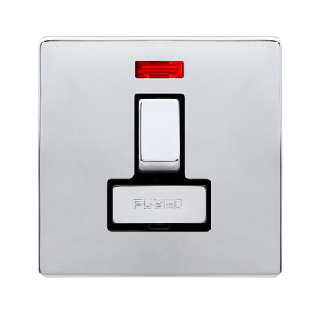 Click Definity Complete Polished Chrome with Black Insert Screwless 13A Switched Fused Connection Unit with Neon SFCH752BK
