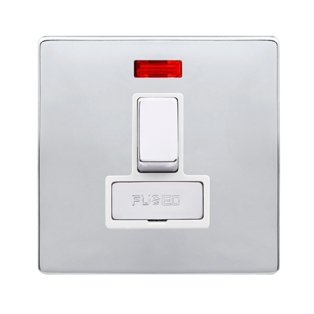 Click Definity Complete Polished Chrome with White Insert Screwless 13A Switched Fused Connection Unit with Neon SFCH752PW
