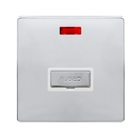 Click Definity Complete Polished Chrome with White Insert Screwless 13A Unswitched Fused Connection Unit with Neon SFCH753PW