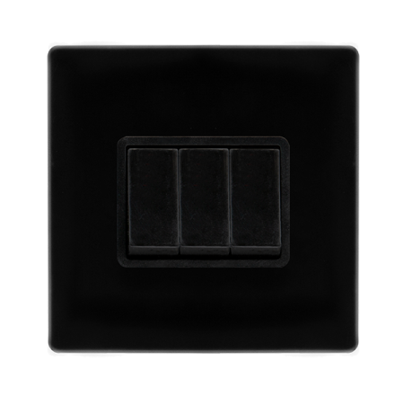 Click Definity Screwless Metal Black 3 Gang 2 Way Switch | SFMB013BK