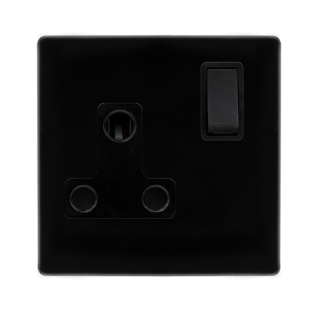 Click Definity Screwless Metal Black 15A Round Pin Switched Socket | SFMB034BK