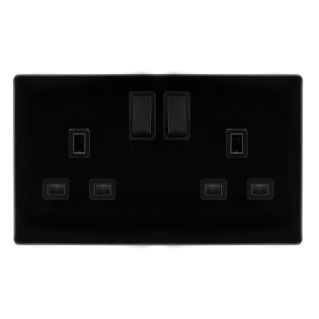 Click Definity Screwless Metal Black 13A 2 Gang DP Switched Socket | SFMB036BK