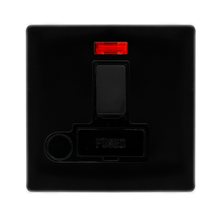 Click Definity Screwless Metal Black 13A Switched Fused Spur With Neon & Optional Flex Outlet | SFMB052BK