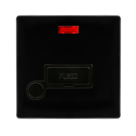 Click Definity Screwless Metal Black 13A Fused Spur With Neon & Optional Flex Outlet | SFMB053BK