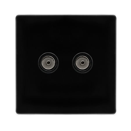 Click Definity Screwless Metal Black Twin Non-isolated Coaxial Outlet | SFMB066BK