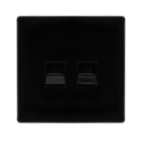 Click Definity Screwless Metal Black Twin Telephone Secondary Outlet | SFMB126BK