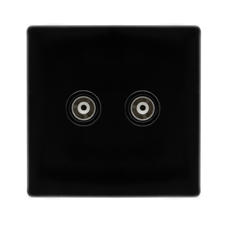 Click Definity Screwless Metal Black Twin Isolated Coaxial Outlet | SFMB159BK
