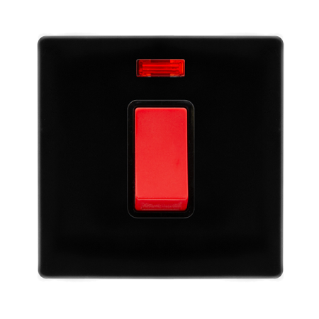 Click Definity Screwless Metal Black 50A 1 Gang DP Cooker Switch & Neon | SFMB201BK
