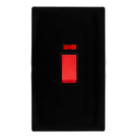 Click Definity Screwless Metal Black 50A 2 Gang DP Cooker Switch With Neon | SFMB203BK