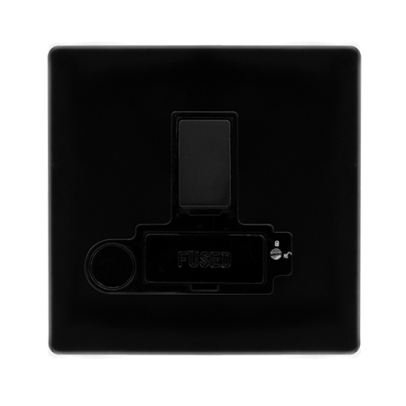 Click Definity Screwless Metal Black 13A Switched Lockable Spur & Flex Outlet | SFMB251BK
