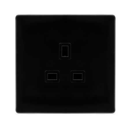 Click Definity Screwless Metal Black 13A 1 Gang Unswitched Socket | SFMB630BK