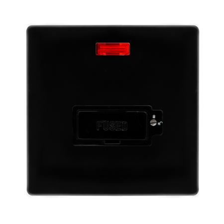 Click Definity Screwless Metal Black 13A Lockable Fused Spur & Neon | SFMB853BK