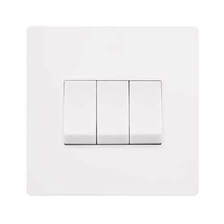 Click Definity SFMW013PW Metal White Screwless 3 Gang 2 Way Switch