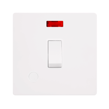 Click Definity SFMW023PW Metal White Screwless 20A Double Pole Switch with Neon & Flex Outlet