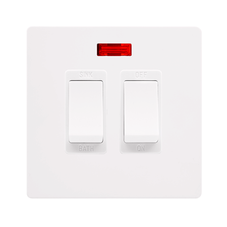 Click Definity SFMW024PW Metal White Screwless 20A Double Pole Sink / Bath Plate Switch & Neon