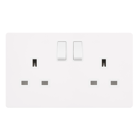 Click Definity SFMW036PW Metal White Screwless 2 Gang 13A Double Switched Socket