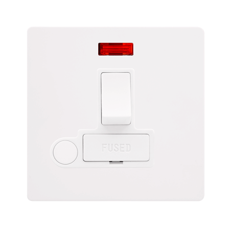 Click Definity SFMW052PW Metal White Screwless 13A Switched Spur unit with Neon & Flex Outlet