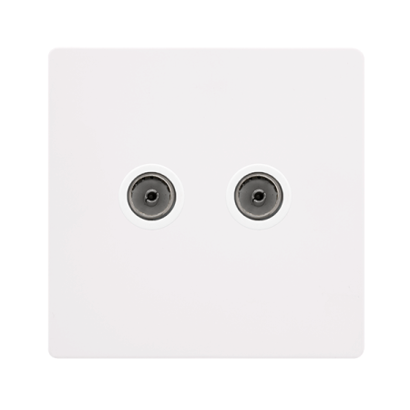 Click Definity SFMW066PW Metal White Screwless Twin Non-Isolated Coaxial Outlet