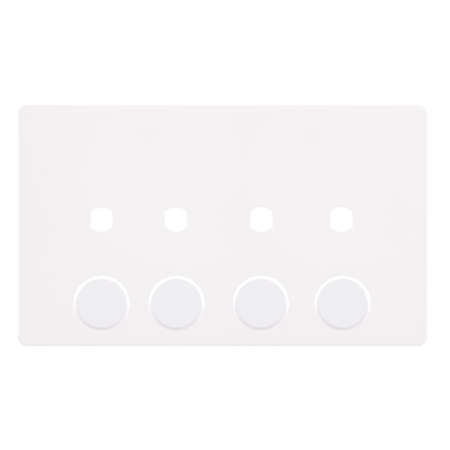 Click Definity SFMW144PL Metal White Screwless 4 Gang Empty Dimmer Plate with Knob
