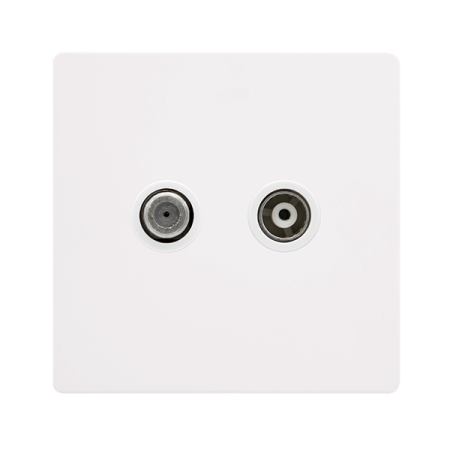 Click Definity SFMW157PW Metal White Screwless Isolated Satellite and Coaxial Outlet