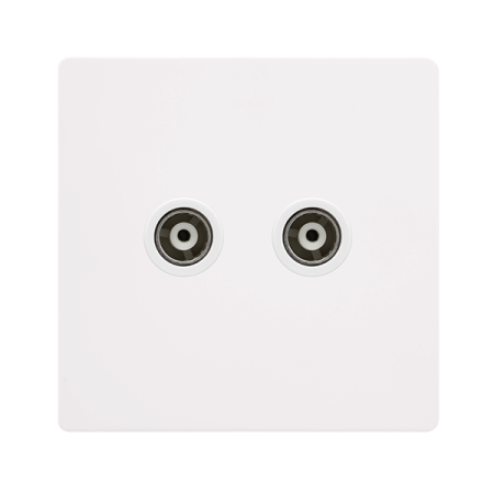 Click Definity SFMW159PW Metal White Screwless Twin Isolated Coaxial Outlet