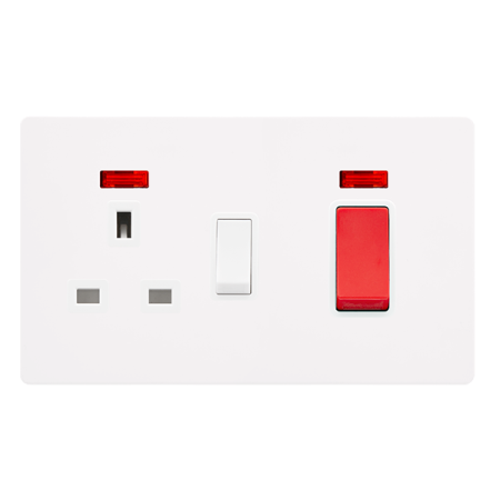 Click Definity SFMW205PW Metal White 50A Cooker Connection Unit & Neon