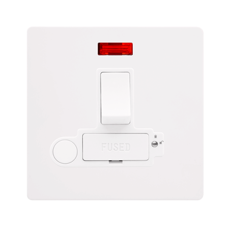 Click Definity SFMW252PW Metal White Screwless 13A Lockable Switched Fused Connection unit with Neon & Flex Outlet