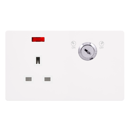 Click Definity SFMW655PW Metal White Screwless 13A 1 Gang Double Pole Key Lockable Switched Socket With Neon
