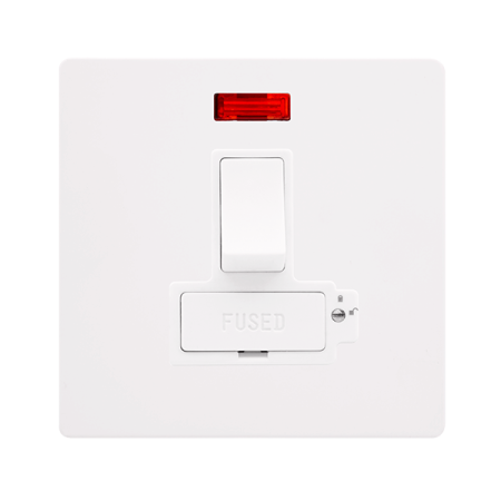Click Definity SFMW852PW Metal White Screwless 13A Lockable Switched Spur & Neon