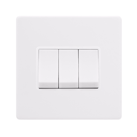 Click Definity Screwless 10AX Ingot 3 Gang 2 Way Switch - Polar White | SFPW013PW
