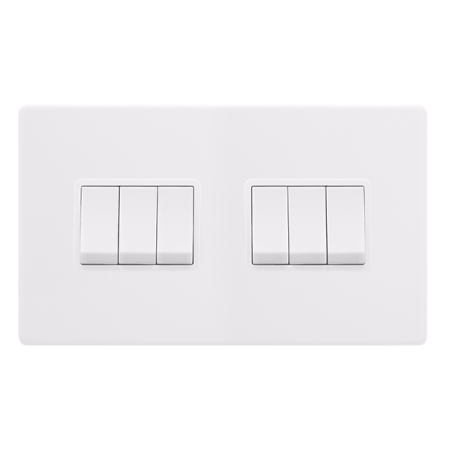 Click Definity Screwless 10AX Ingot 6 Gang 2 Way Switch - Polar White | SFPW105PW