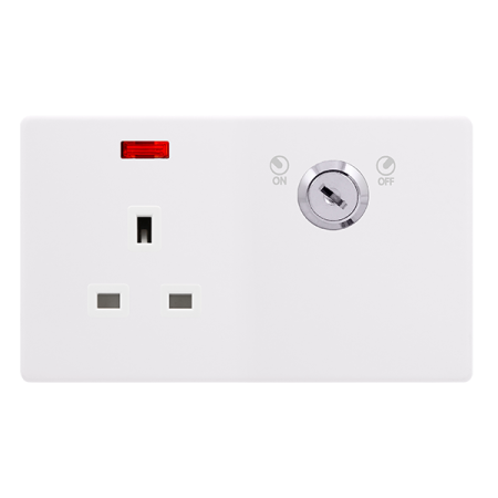 Click Definity Screwless 13A 1 Gang DP Key Lockable Socket With Neon | SFPW655PW