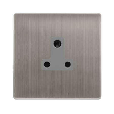 5a Round Pin Socket - Stainless Steel Cover Plate - Grey Insert