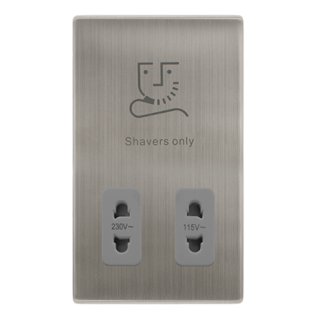 115/230v Dual Voltage Shaver Socket - Stainless Steel Cover Plate - Grey Insert