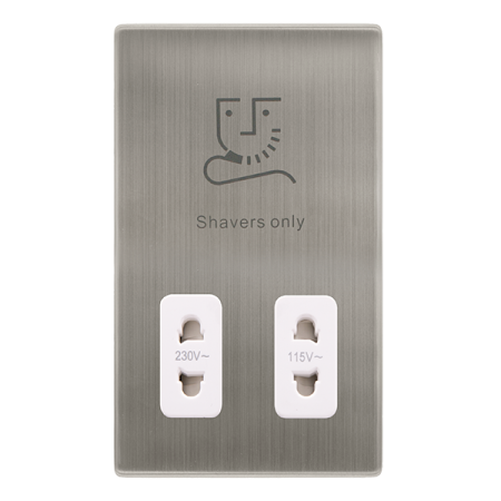 115/230v Dual Voltage Shaver Socket - Stainless Steel Cover Plate - Polar White Insert
