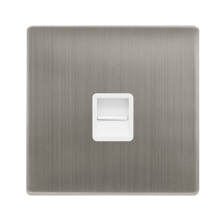 Single Telephone Secondary Outlet - Stainless Steel Cover Plate - Polar White Insert
