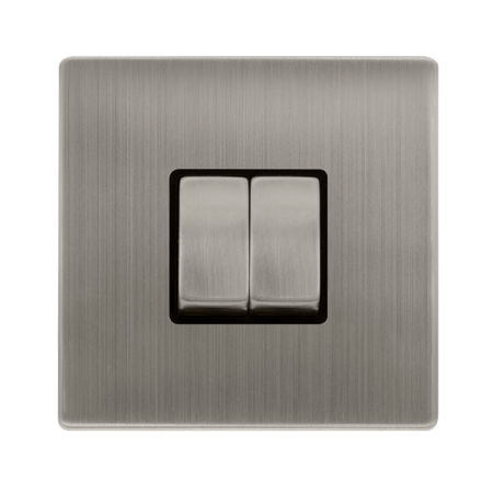 10ax Ingot 2 Gang 2 Way Switch - Stainless Steel Cover Plate - Black Insert