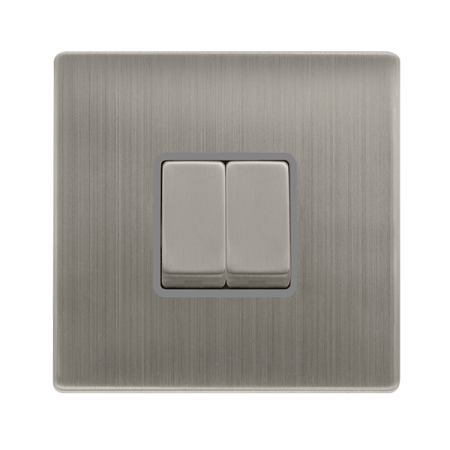 10ax Ingot 2 Gang 2 Way Switch - Stainless Steel Cover Plate - Grey Insert
