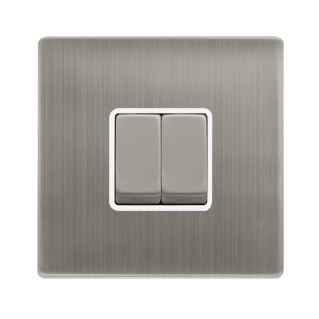 10ax Ingot 2 Gang 2 Way Switch - Stainless Steel Cover Plate - Polar White Insert