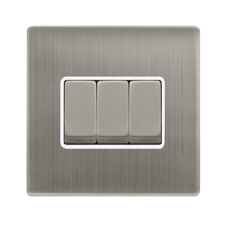 10ax Ingot 3 Gang 2 Way Switch - Stainless Steel Cover Plate - Polar White Insert