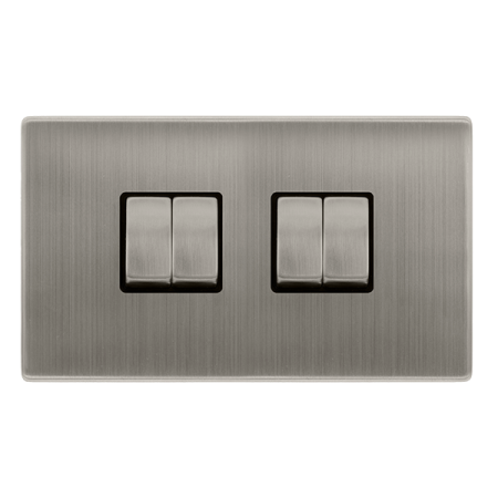 10ax Ingot 4 Gang 2 Way Switch - Stainless Steel Cover Plate - Black Insert