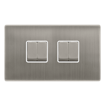 10ax Ingot 4 Gang 2 Way Switch - Stainless Steel Cover Plate - Polar White Insert