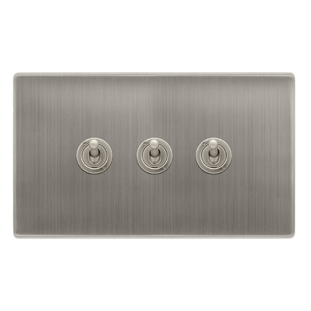 Click Definity Screwless 10ax 3 Gang 2 Way Toggle Switch - Stainless Steel | SFSS423