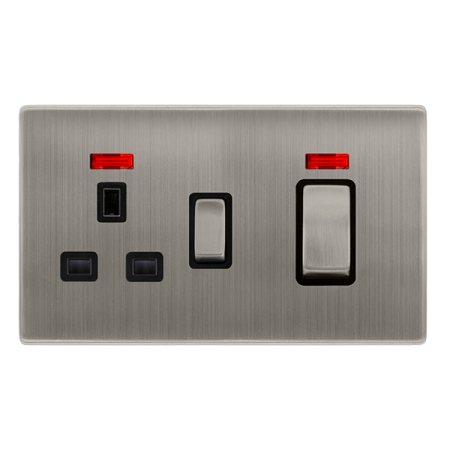 Click Definity Screwless 50A Ingot Double Pole Switch with 13a Double Pole Switched Socket & Neon | SFSS505BK