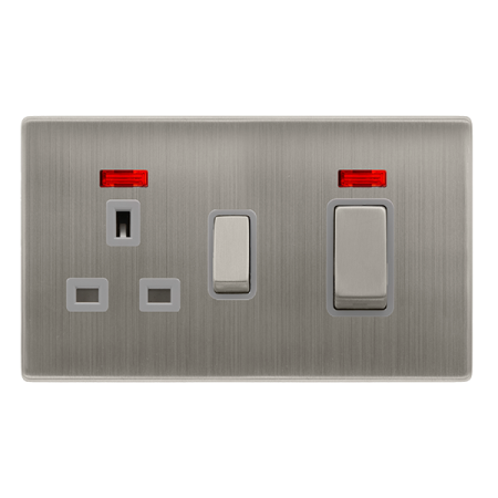 Click Definity Screwless 50A Ingot Double Pole Switch with 13a Double Pole Switched Socket & Neon | SFSS505GY