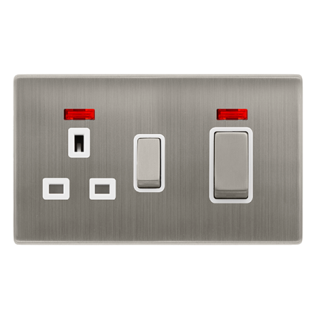 Click Definity Screwless 50A Ingot Double Pole Switch with 13a Double Pole Switched Socket & Neon | SFSS505PW